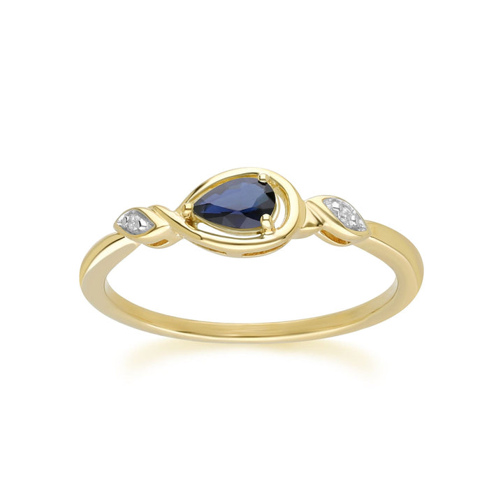Klassischer birnenförmiger Saphir- und Diamantring aus 9 Karat Gelbgold