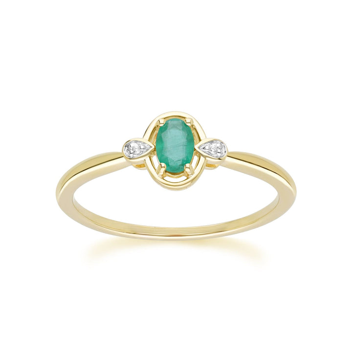 Klassischer ovaler Smaragd- und Diamantring aus 9 Karat Gelbgold