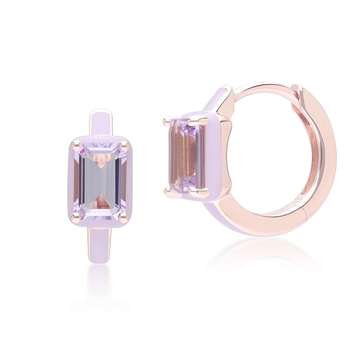 Siberian Waltz Creolen aus violetter Emaille und achteckigem Amethyst in Roségold-Vermeil