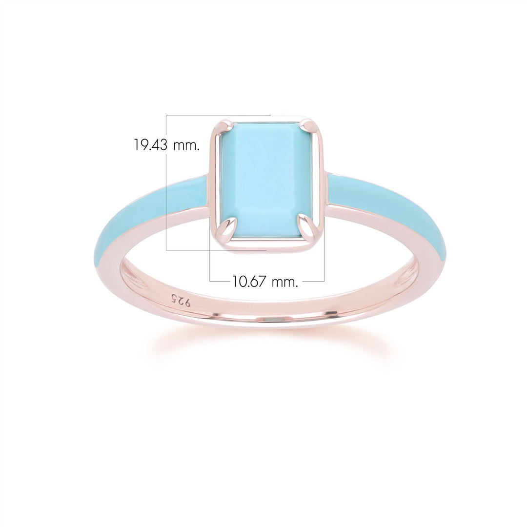 Siberian Waltz Ring aus blauem Emaille und achteckigem Türkis in Roségold-Vermeil
