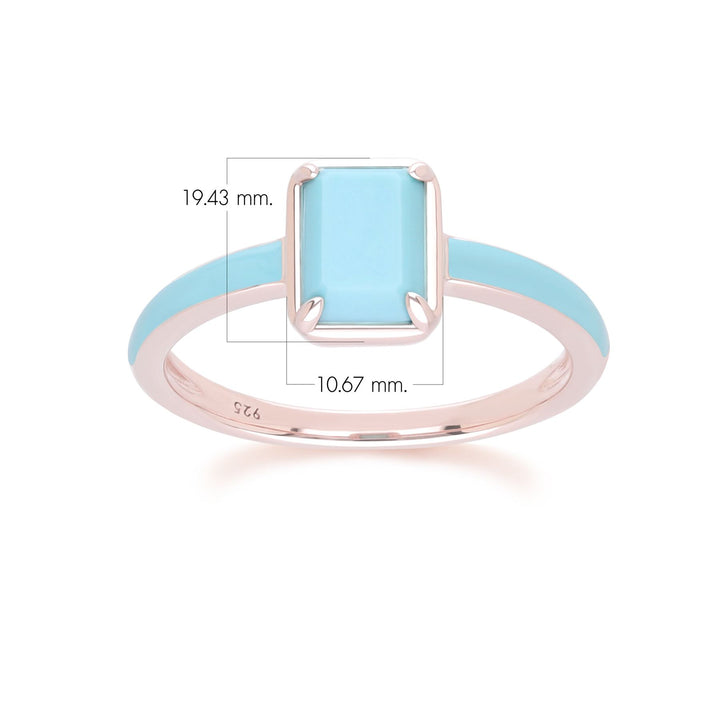 Siberian Waltz Ring aus blauem Emaille und achteckigem Türkis in Roségold-Vermeil