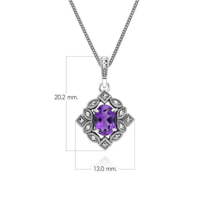 Ovale Halskette mit Amethyst- und Markasit-Anhänger im Art-Deco-Stil aus Sterlingsilber