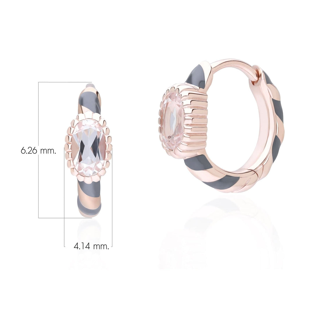 270E035690925 Siberian Waltz Black Enamel & Oval Topaz Hoop Earrings in Rose Gold Plated Sterling Silver Dimensions