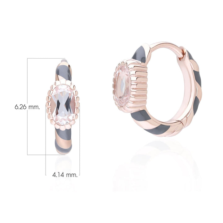 270E035690925 Siberian Waltz Black Enamel & Oval Topaz Hoop Earrings in Rose Gold Plated Sterling Silver Dimensions