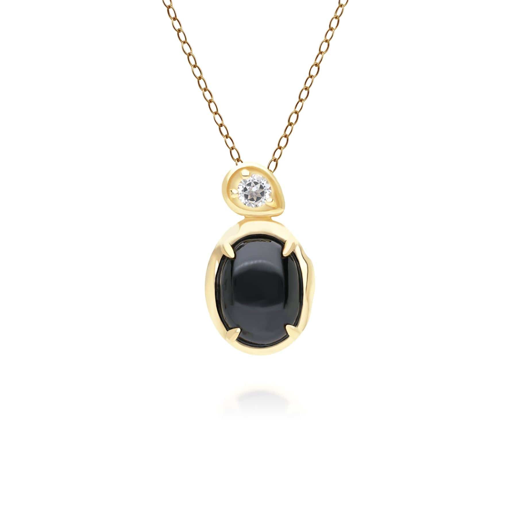 253P335403925 Irregular Oval Black Onyx & Topaz Pendant In 18ct Gold Plated SterlIng Silver Front