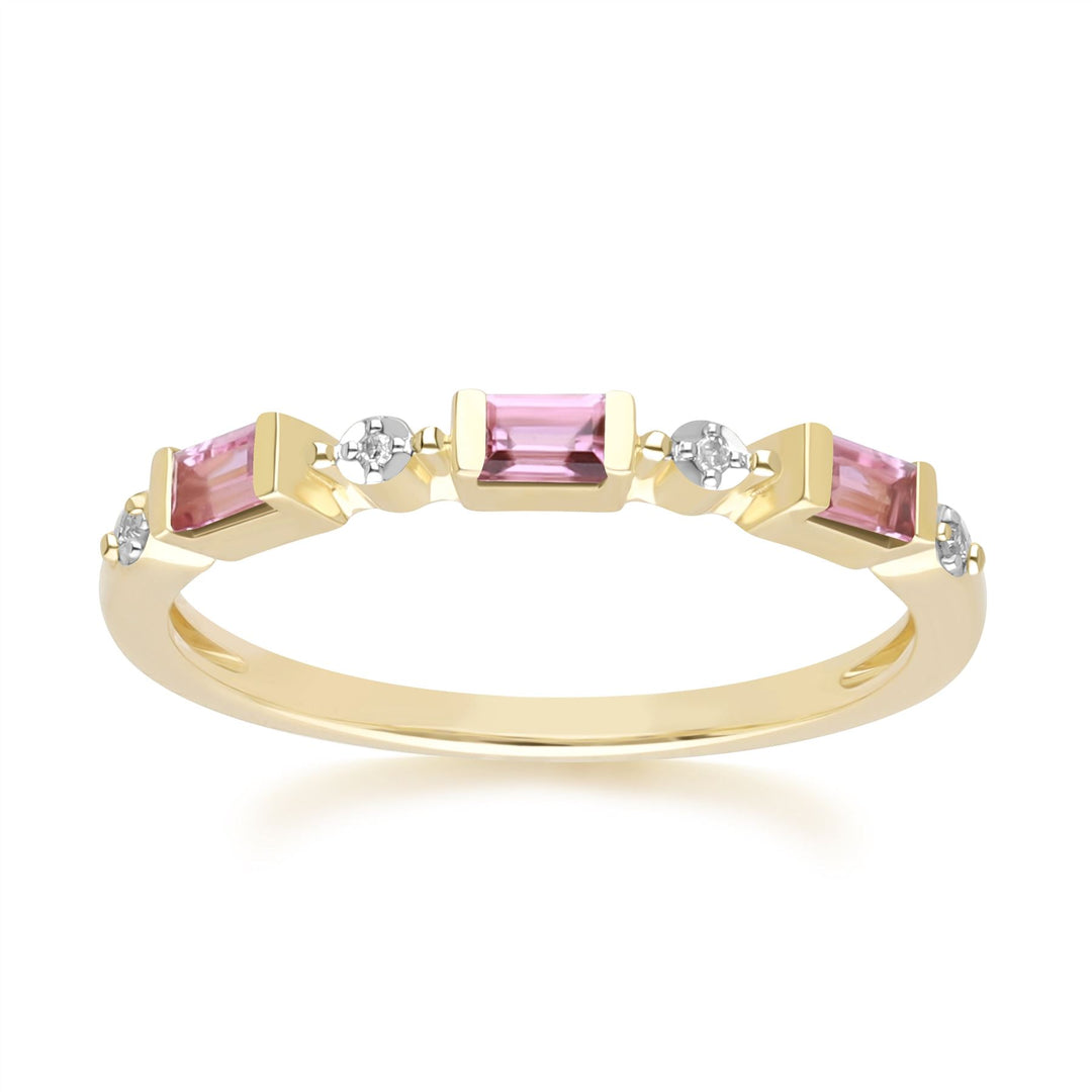 Classic Pink Tourmaline & Diamond Eternity Ring in 9ct Yellow Gold