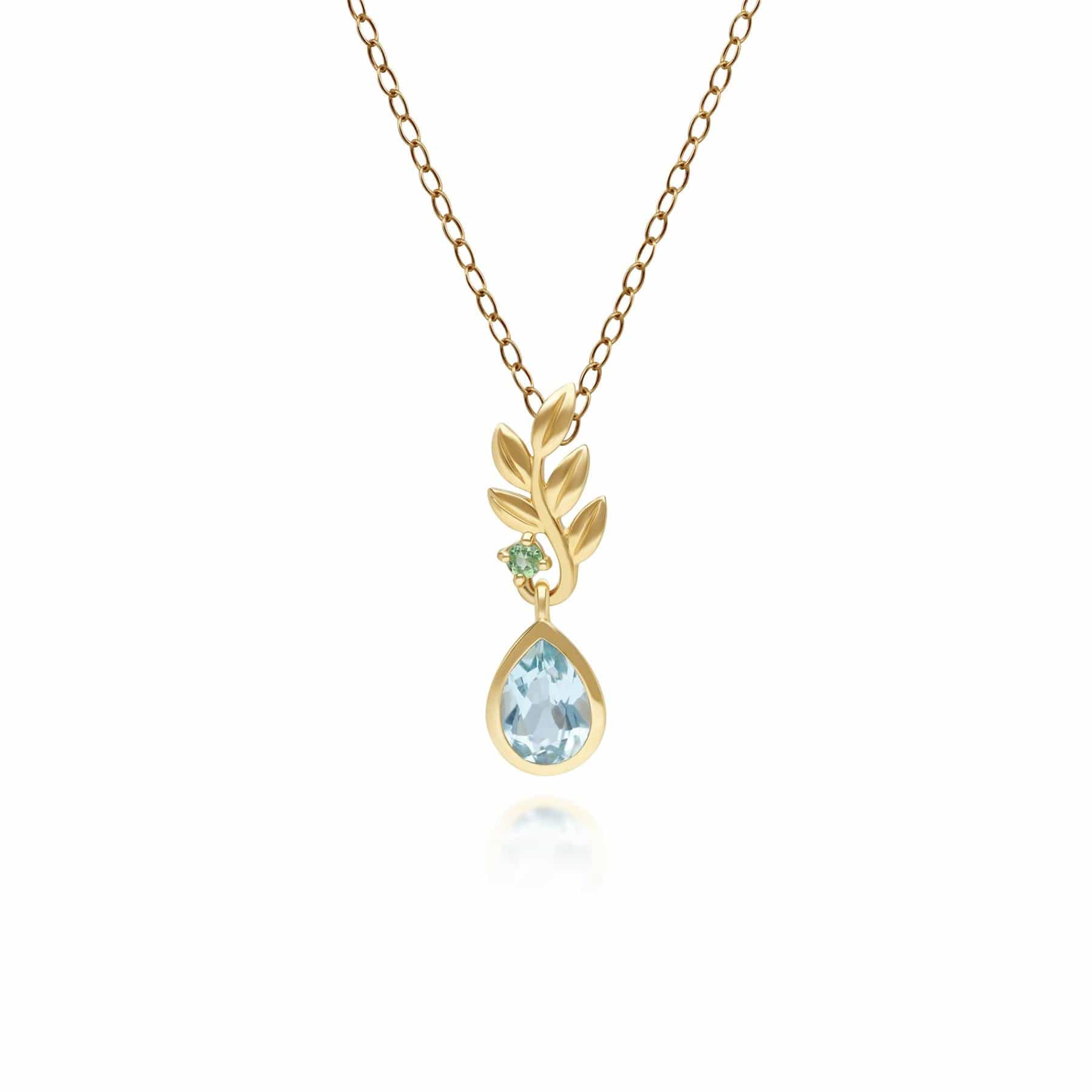 135P2116019 O Leaf Sky Blue topaz & Tsavorite Pendant In 9ct Yellow Gold Front
