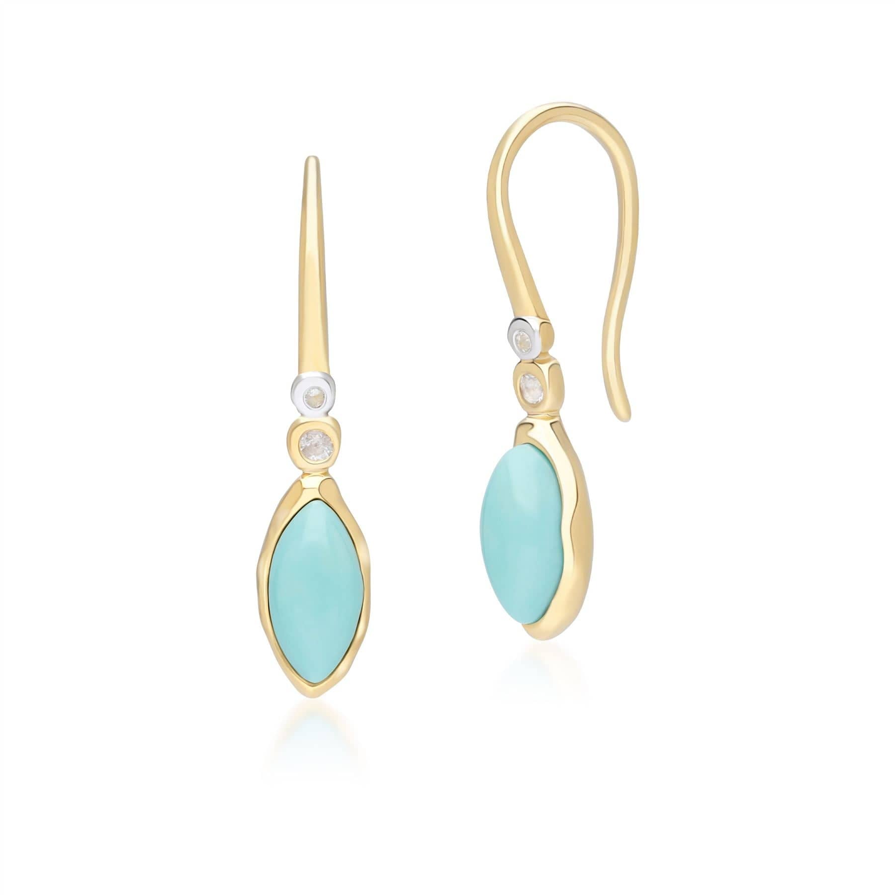 253E418603925 Irregular Marquise Turquoise & Topaz  Drop Earrings In 18ct Gold Plated SterlIng Silver Front