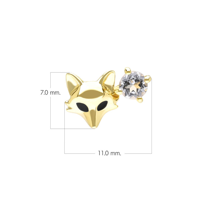 Gardenia Weißtopas Fuchs Pin in 9 Karat Gelbgold
