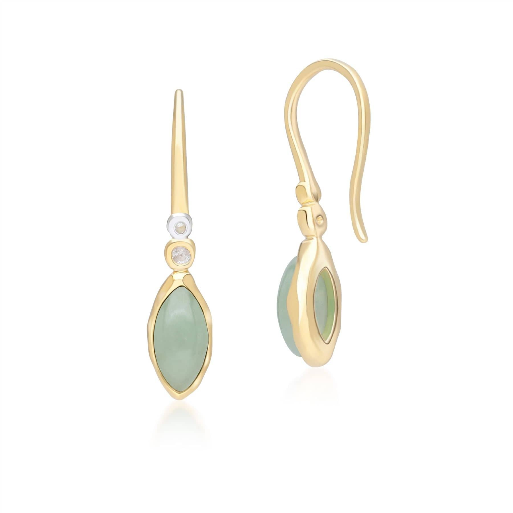 253E418602925 Irregular Marquise Dyed Green Jade & Topaz Drop Earrings In 18ct Gold Plated SterlIng Silver Side