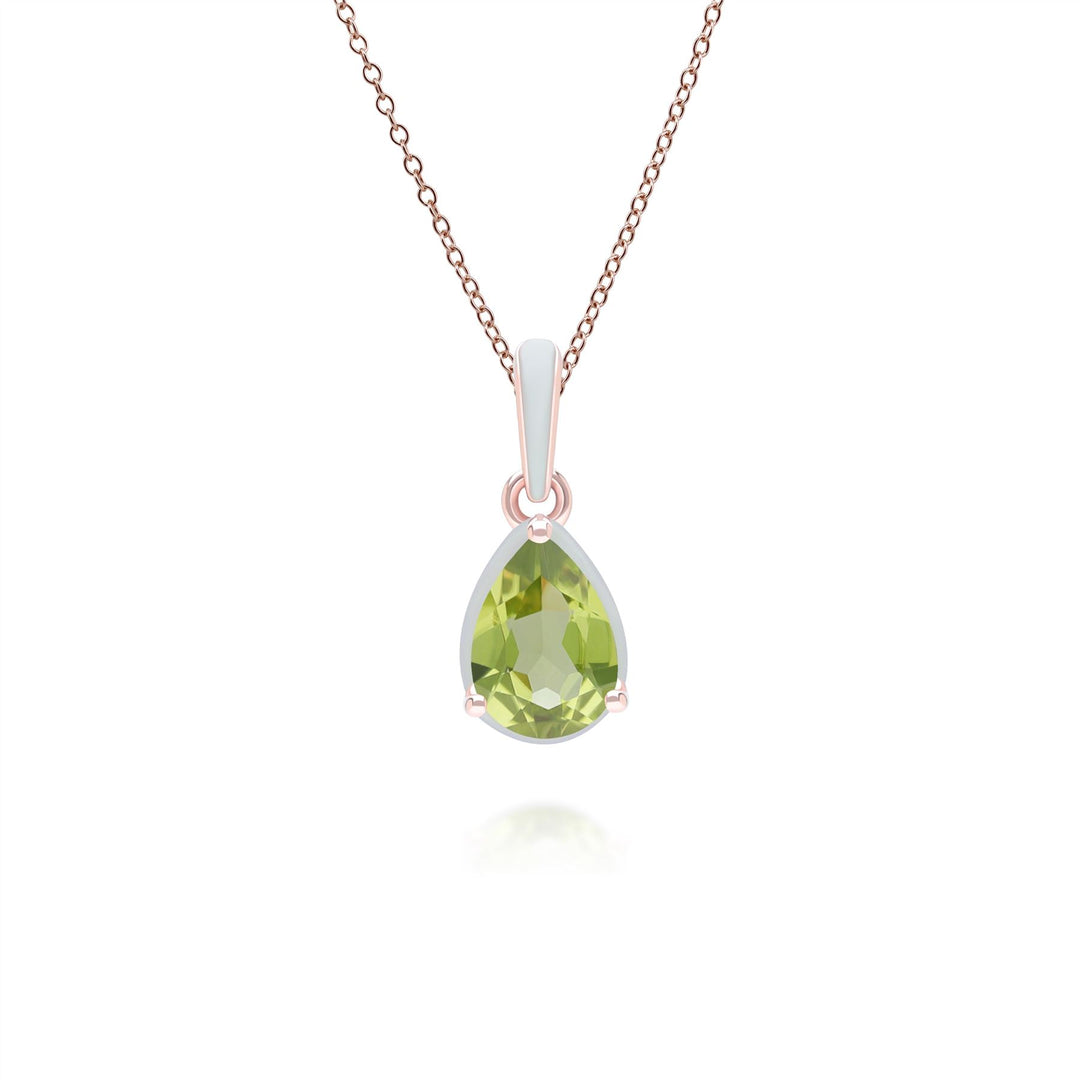 Siberian Waltz – Halskette mit grünem Emaille- und birnenförmigem Peridot-Anhänger aus Roségold-Vermeil