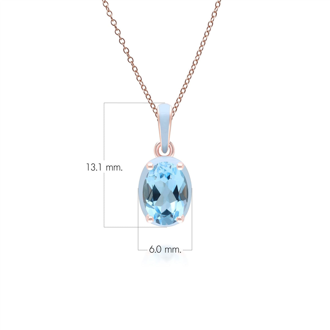 Halskette mit Anhänger „Siberian Waltz“ aus blauem Emaille und ovalem himmelblauem Topas in Roségold-Vermeil
