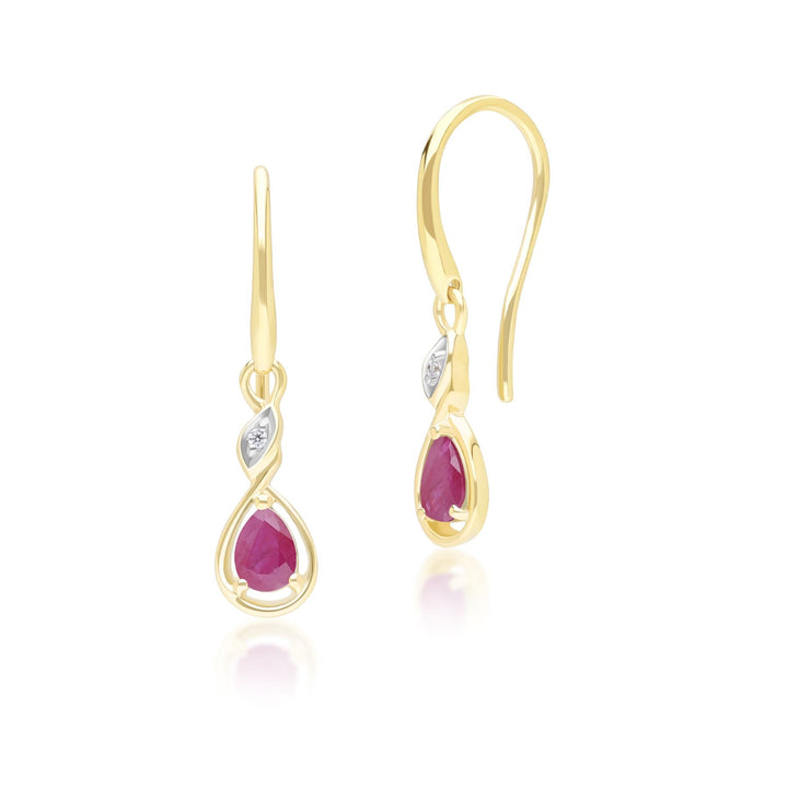 Klassische Tropfenohrringe mit Rubin und Diamanten 9 Karat Gelbgold