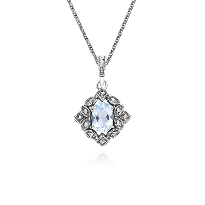 Ovale Halskette mit blauem Topas und Markasit-Anhänger im Art-Deco-Stil aus Sterlingsilber