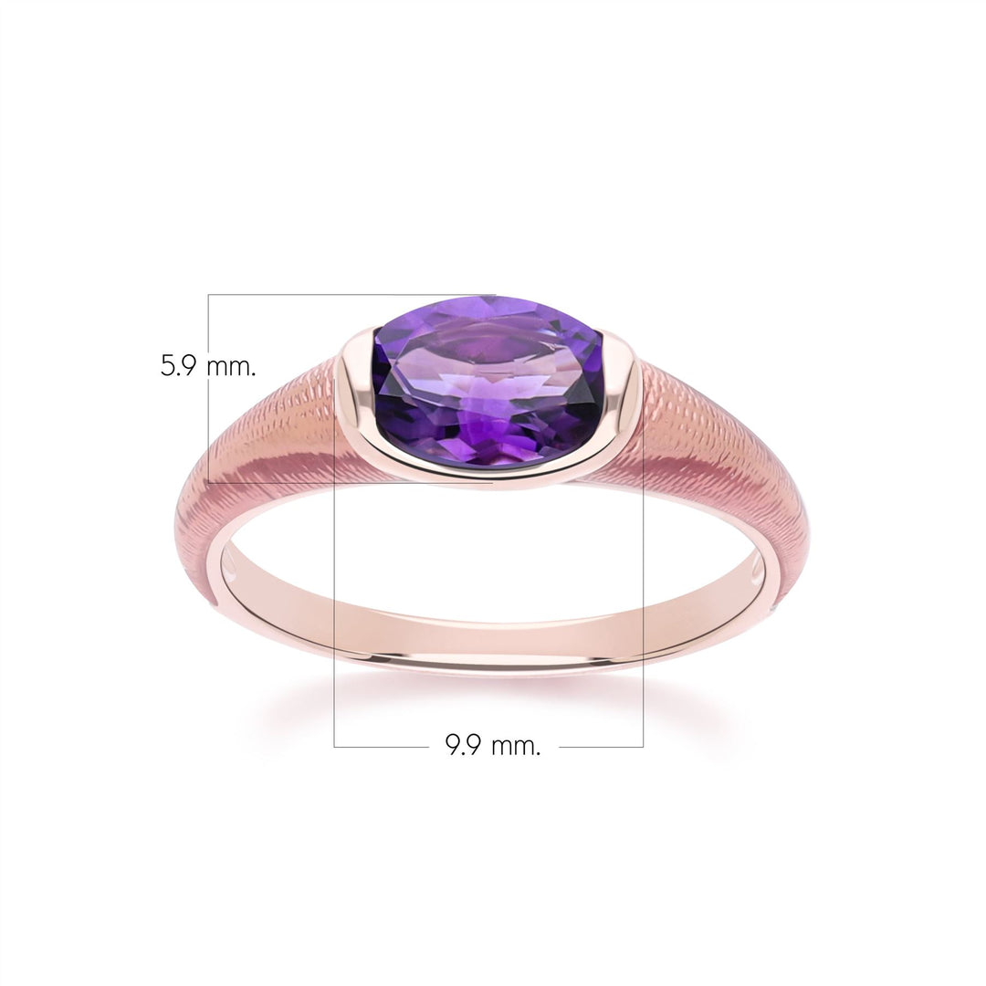 Siberian waltz Oval amethyst with violet enamelled half-bezel ring in rose gold vermeil sterling silver