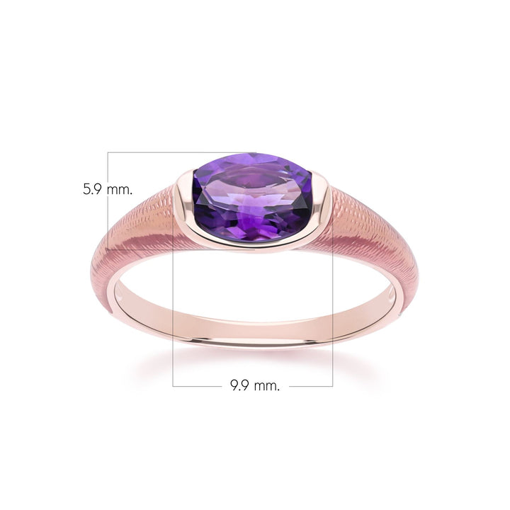 Siberian waltz Oval amethyst with violet enamelled half-bezel ring in rose gold vermeil sterling silver