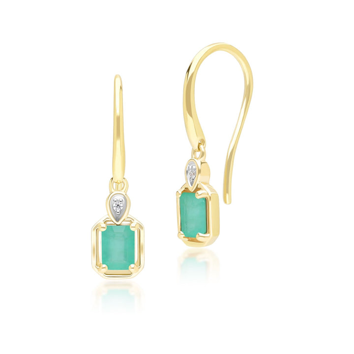 Klassische Smaragd-Baguette- und Diamant-Tropfenohrringe aus 9 Karat Gelbgold