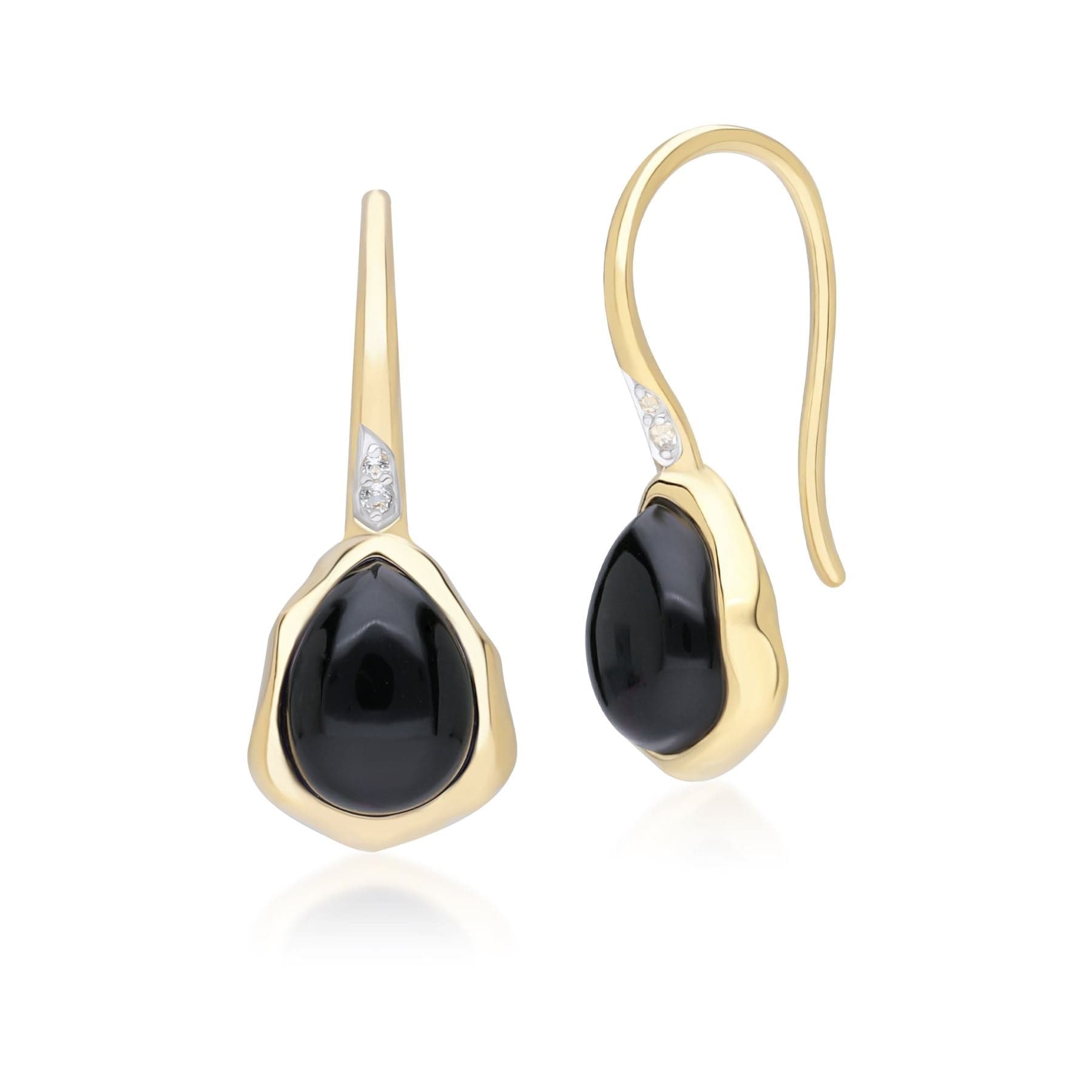 253E418703925 Irregular Black Onyx & Topaz  Drop Earrings In 18ct Gold Plated SterlIng Silver Front
