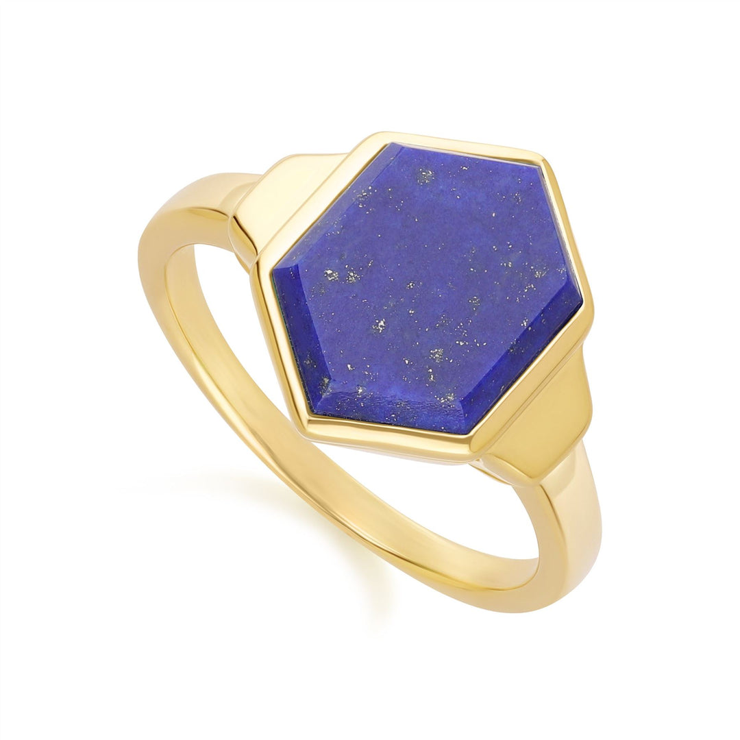 Grand-Deco-Sechskant-Lapislazuli-Ring aus Gold-Vermeil