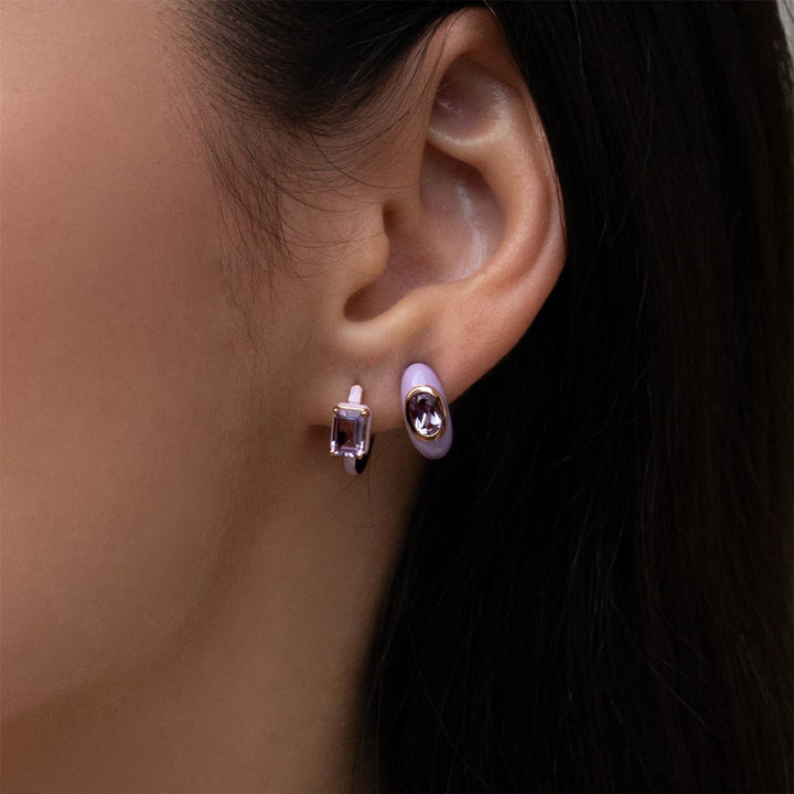 Siberian Waltz Creolen aus violetter Emaille und achteckigem Amethyst in Roségold-Vermeil