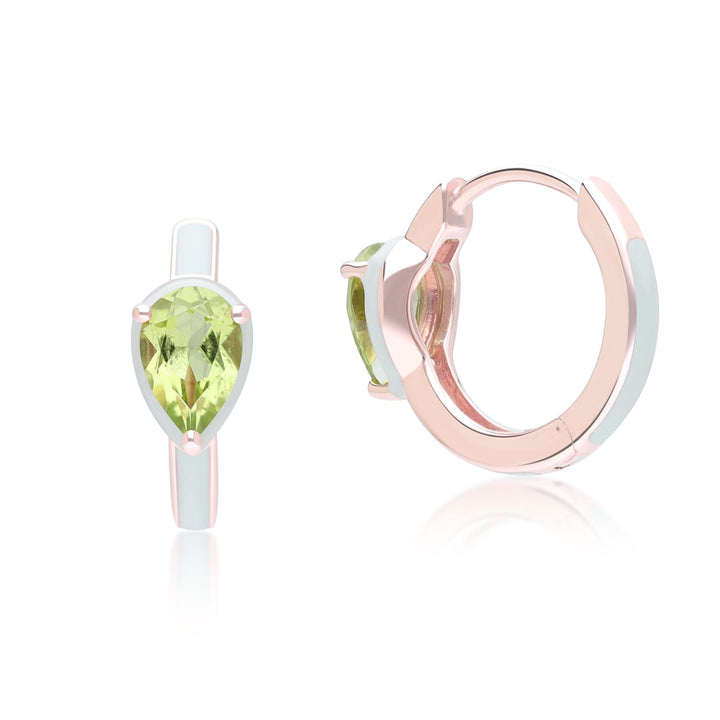 Siberian Waltz Creolen aus grünem Emaille und birnenförmigem Peridot in Roségold-Vermeil