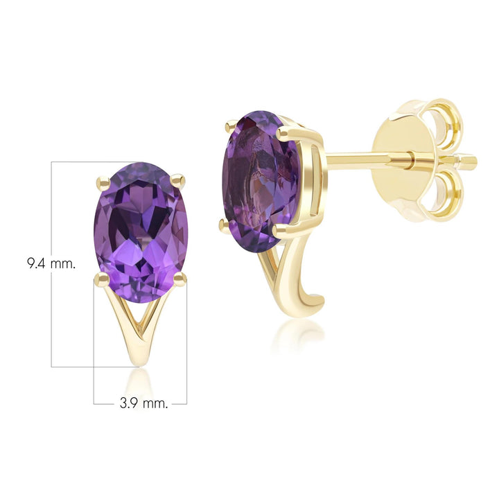 Classic Oval Amethyst Stud Earrings in 9ct Yellow Gold 7x5mm