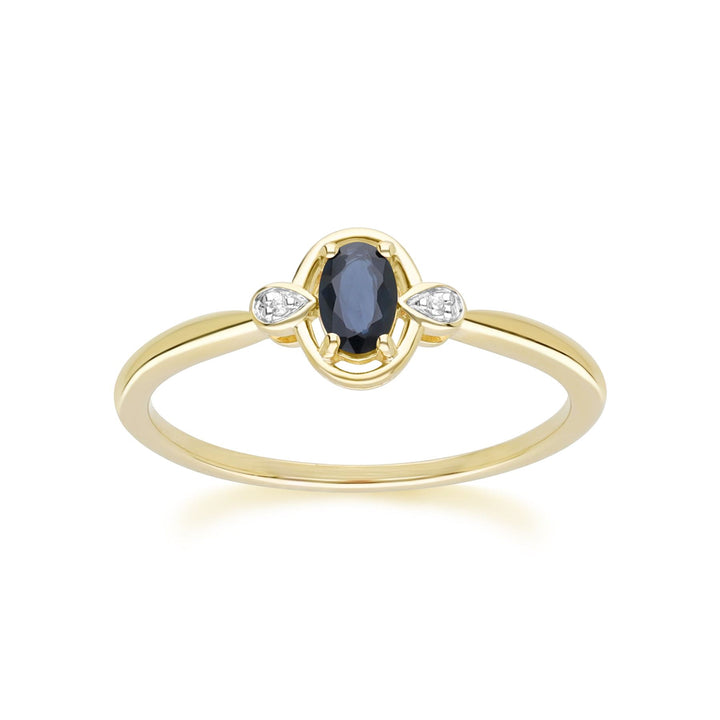 Klassischer ovaler Saphir- und runder Diamantring aus 9 Karat Gelbgold