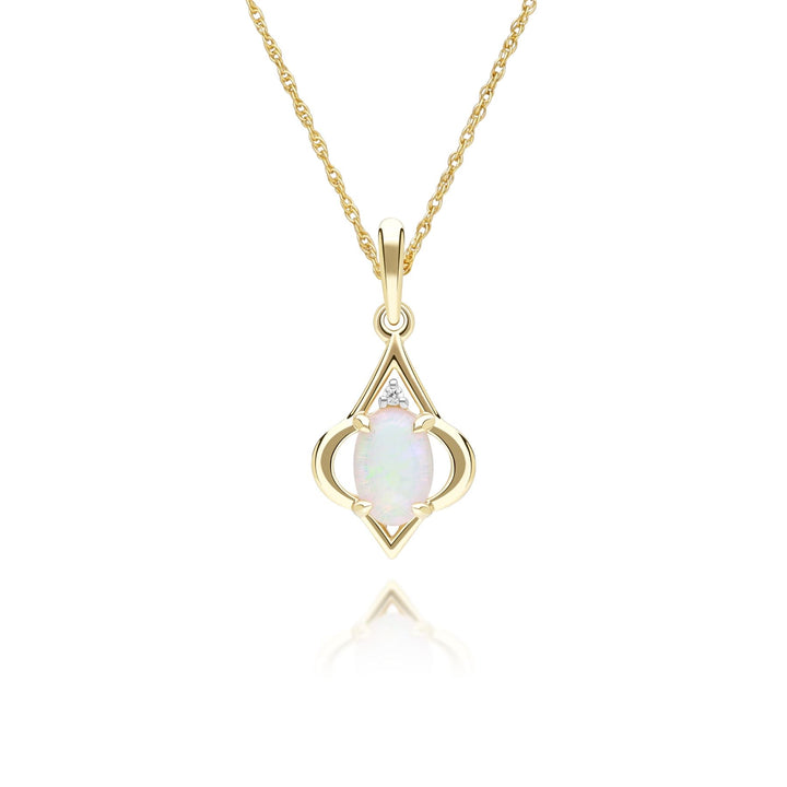 Classic Oval Opal & Diamond Pendant Necklace in 9ct Yellow Gold