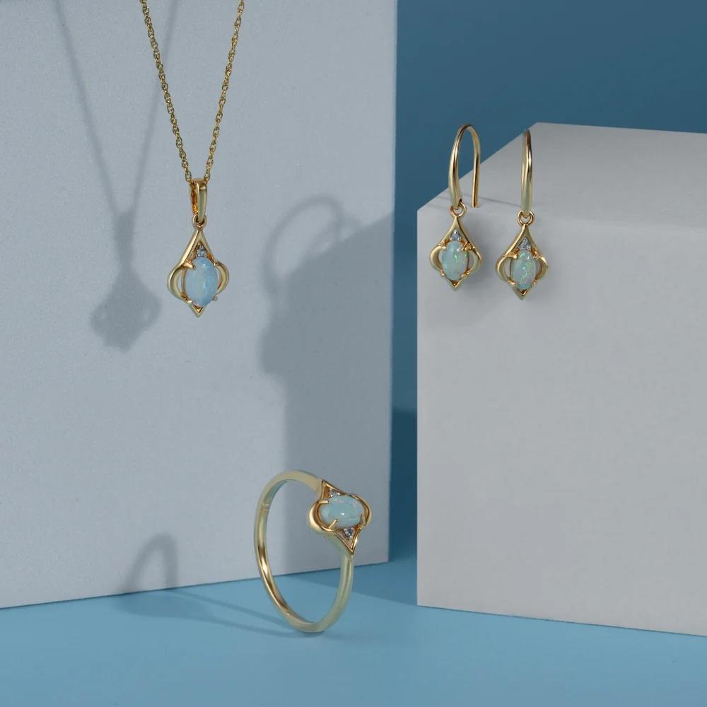 Classic Oval Opal & Diamond Stud Earrings in 9ct Yellow Gold