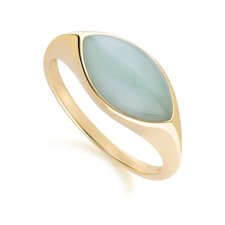 Klassischer Marquise-Ring aus grünem Jadeit in 9 Karat Gelbgold