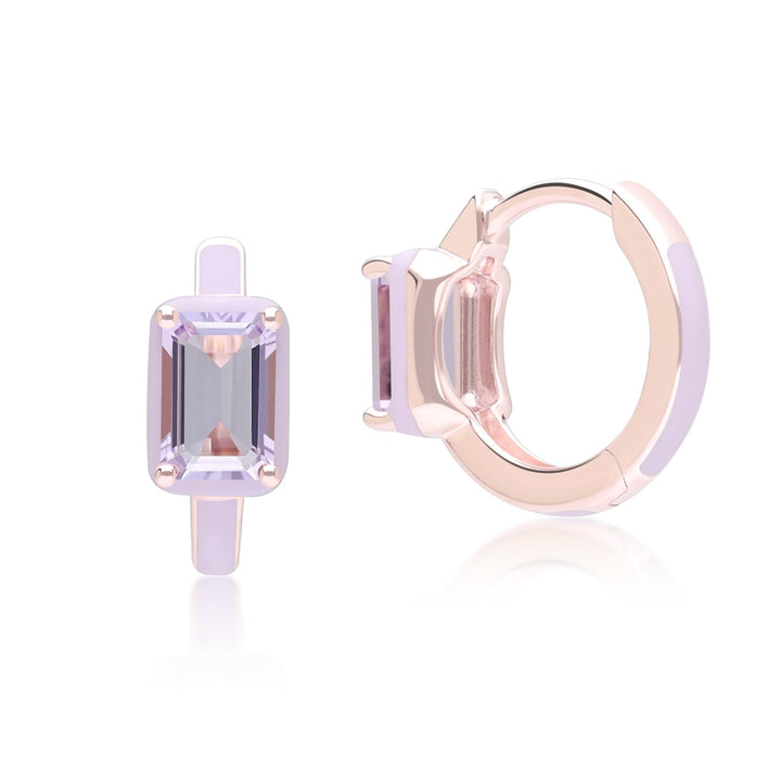 Siberian Waltz Creolen aus violetter Emaille und achteckigem Amethyst in Roségold-Vermeil