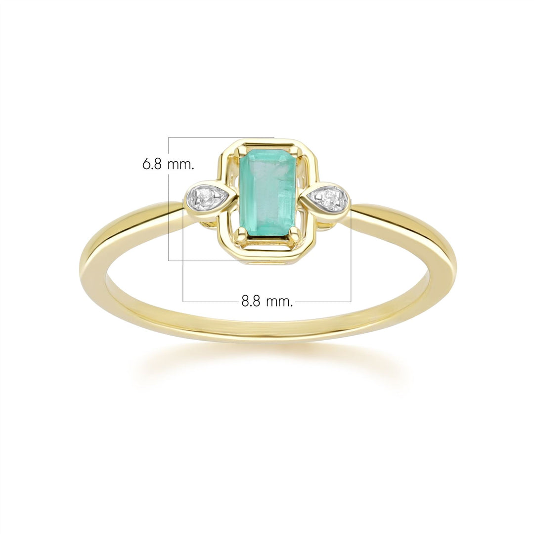 Klassischer Smaragd-Baguette- und Diamantring aus 9 Karat Gelbgold