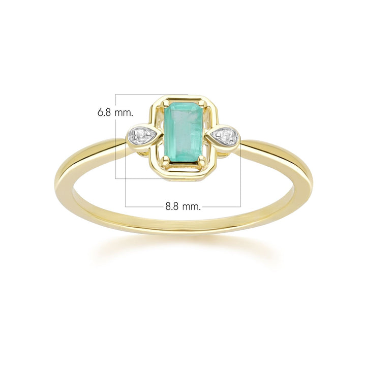 Klassischer Smaragd-Baguette- und Diamantring aus 9 Karat Gelbgold