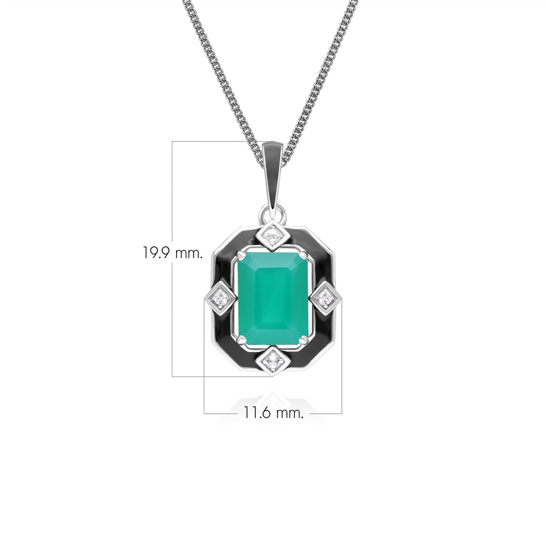 Grand Deco Halskette mit Anhänger aus Sterlingsilber mit schwarzem Emaille, Chalcedon und Topas