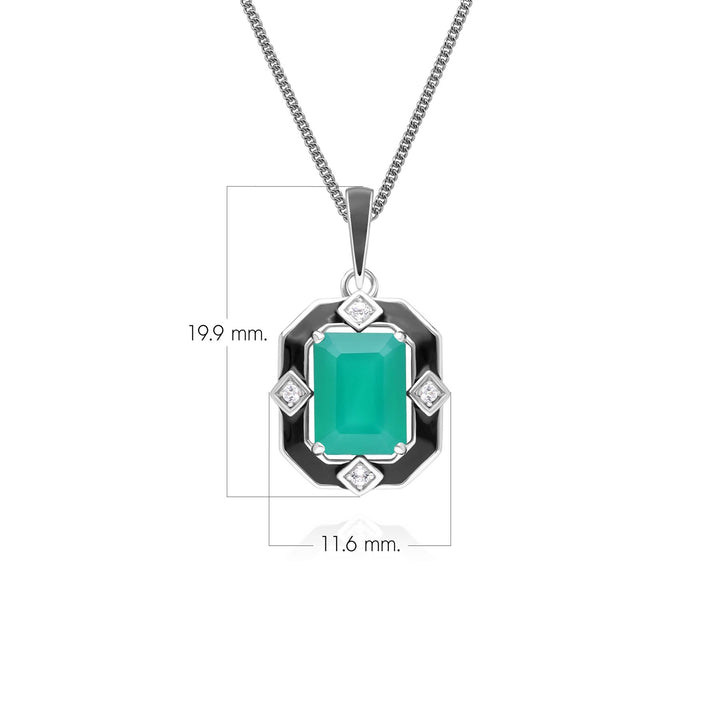 Grand Deco Halskette mit Anhänger aus Sterlingsilber mit schwarzem Emaille, Chalcedon und Topas