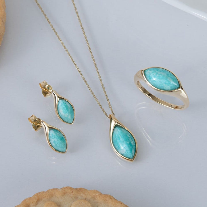 Klassischer Marquise-Amazonitring in 9 Karat Gelbgold