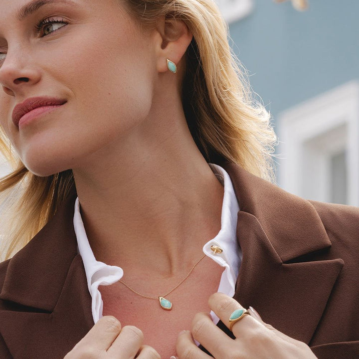 Klassischer Marquise-Amazonitring in 9 Karat Gelbgold