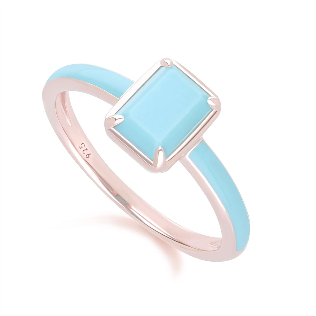 Siberian Waltz Ring aus blauem Emaille und achteckigem Türkis in Roségold-Vermeil