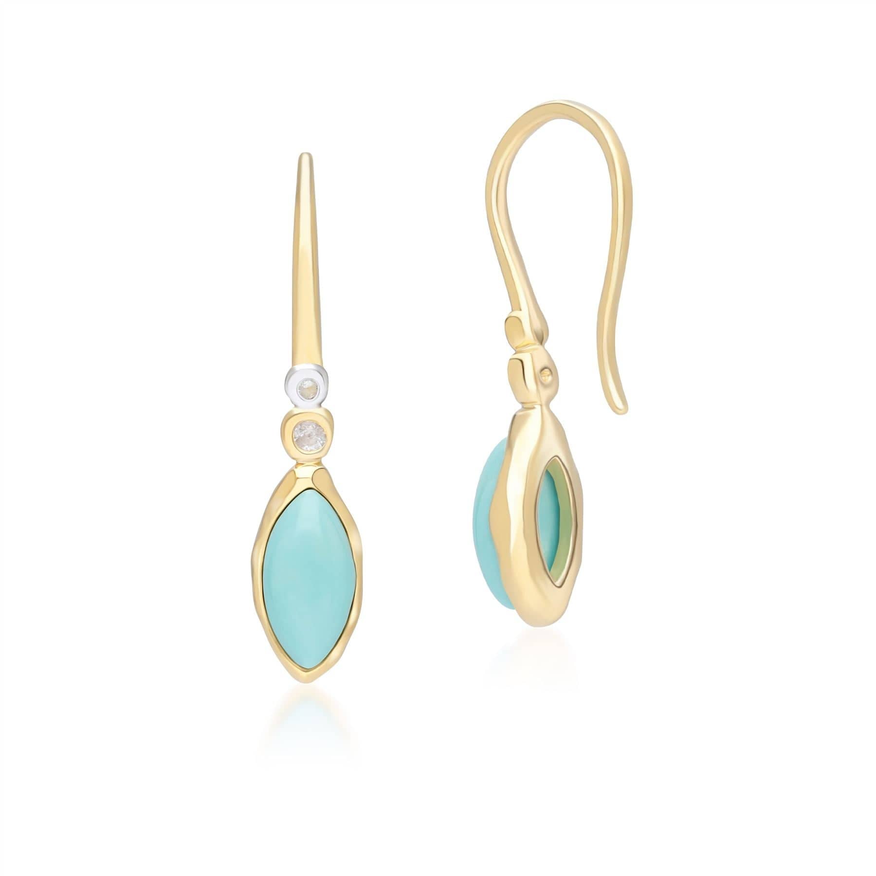 253E418603925 Irregular Marquise Turquoise & Topaz  Drop Earrings In 18ct Gold Plated SterlIng Silver Side