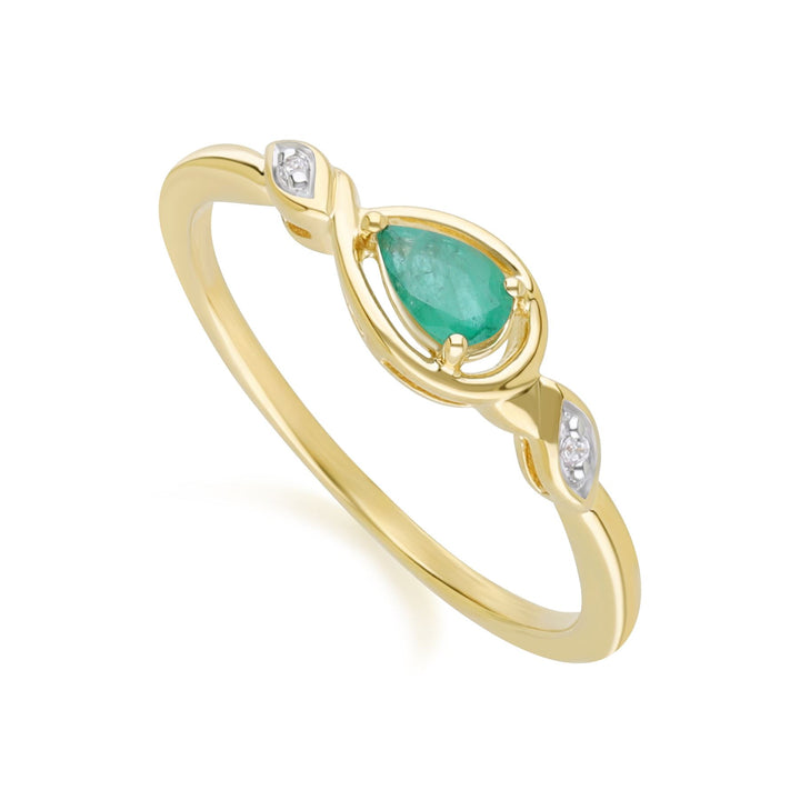 Klassischer birnenförmiger Smaragd- und Diamantring aus 9 Karat Gelbgold