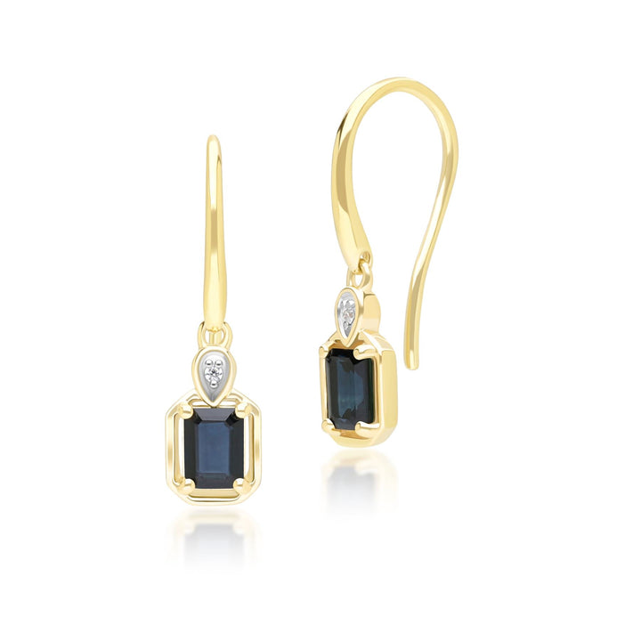 Klassische Saphir-Baguette- und Diamant-Tropfenohrringe aus 9 Karat Gelbgold