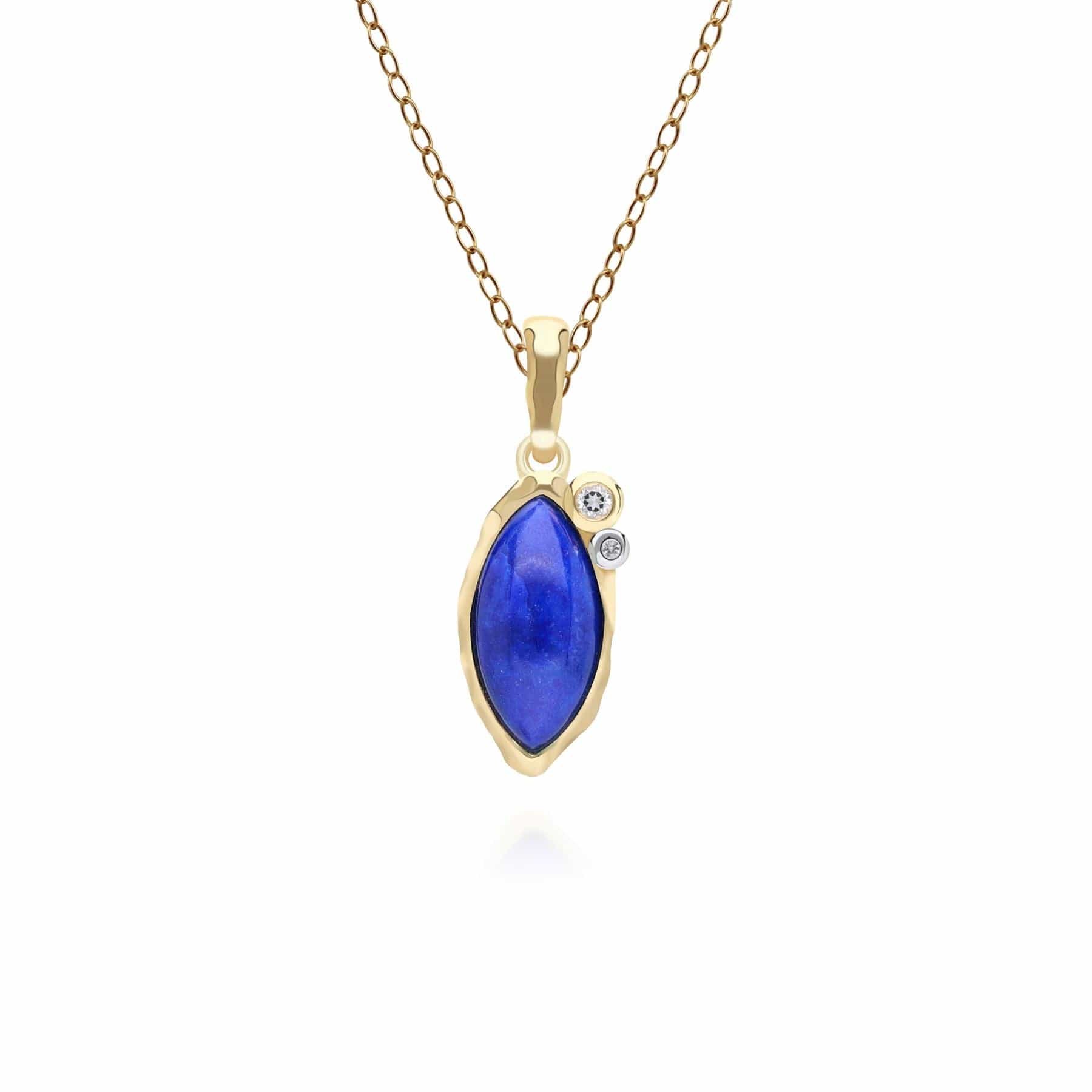 253P335201925 Irregular Marquise Lapis Lazuli & Topaz Pendant In 18ct Gold Plated Sterling Silver Front