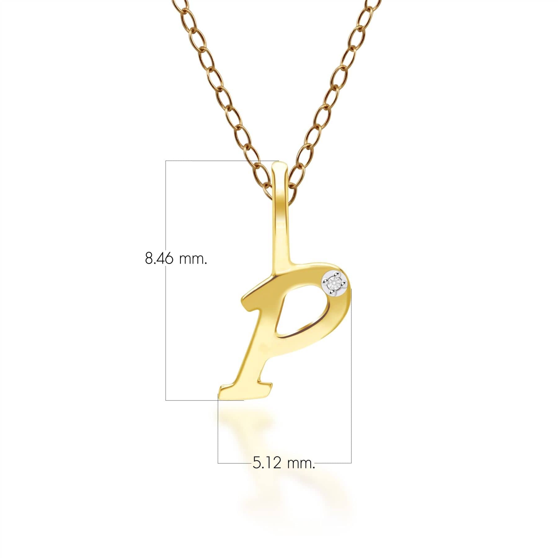 191P0787019 Alphabet Letter P Diamond pendant in 9ct Yellow Gold Dimensions