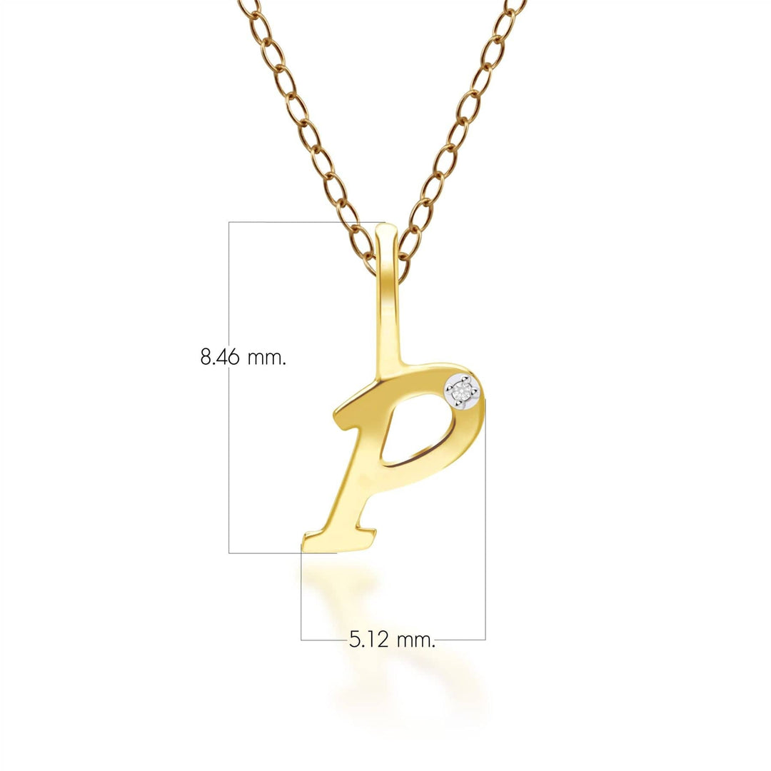 191P0787019 Alphabet Letter P Diamond pendant in 9ct Yellow Gold Dimensions