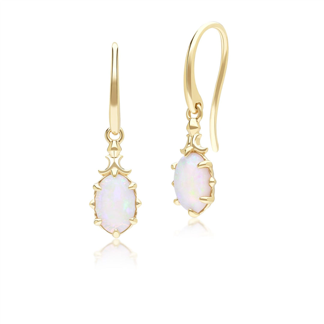 Classic Oval Opal Drop Earrings in 9ct Yellow Gold