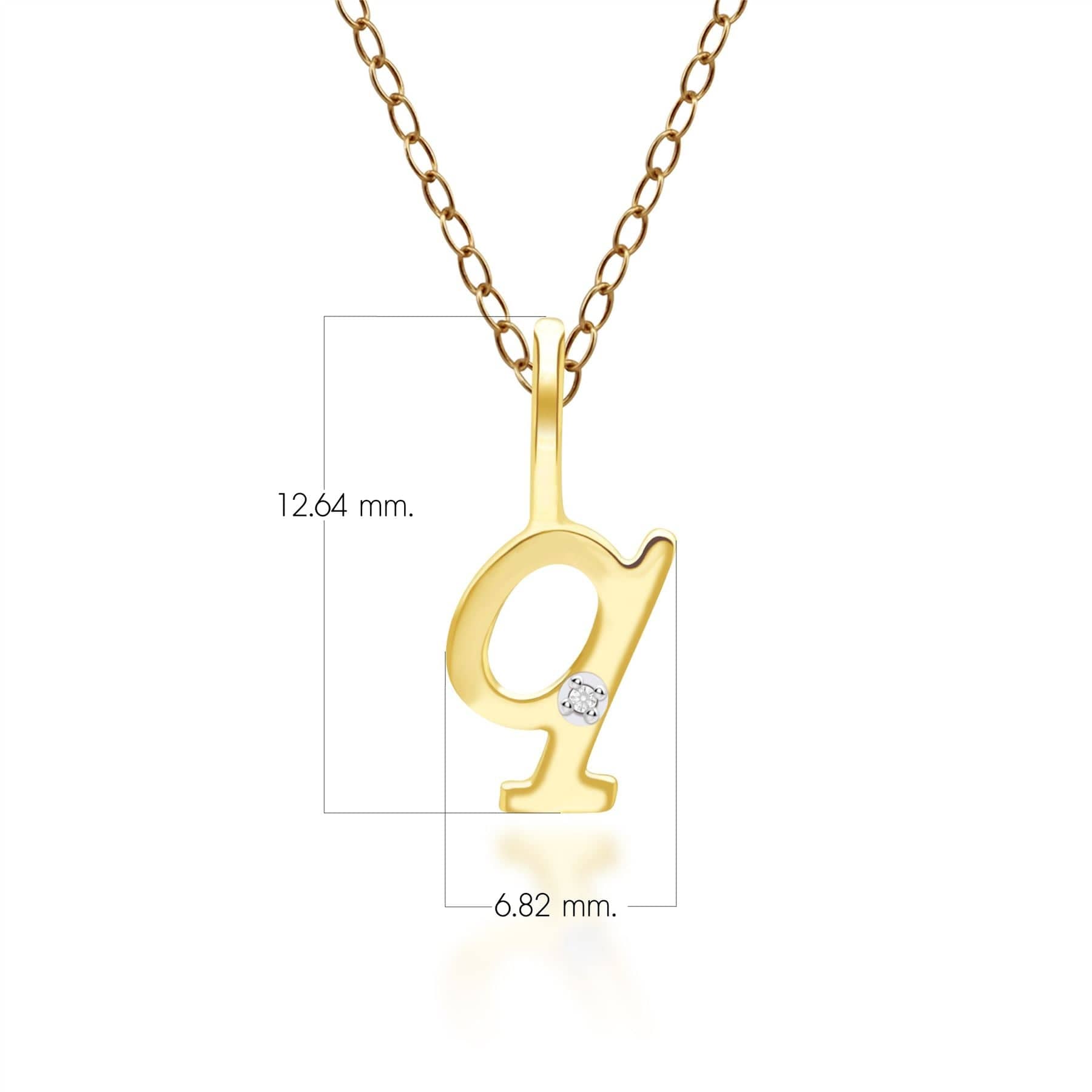 191P0788019 Alphabet Letter Q Diamond pendant in 9ct Yellow Gold Dimensions