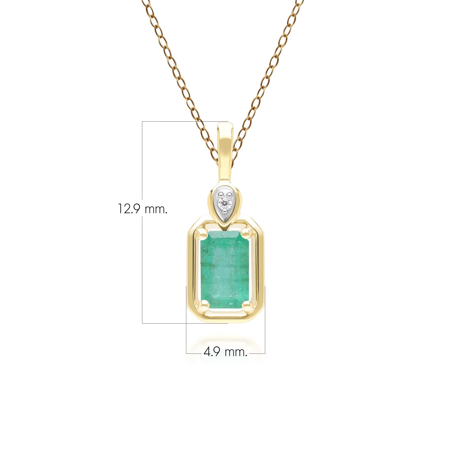 Classic Emerald Baguette & Diamond Pendant Necklace In 9ct Yellow Gold