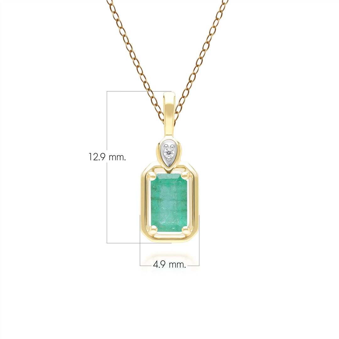 Klassische Halskette mit Smaragd-Baguette- und Diamant-Anhänger aus 9 Karat Gelbgold