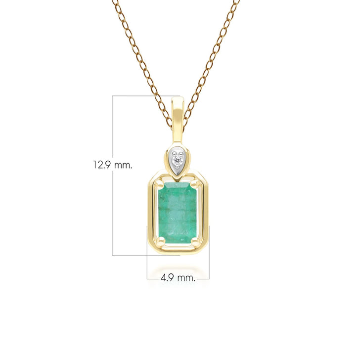 Klassische Halskette mit Smaragd-Baguette- und Diamant-Anhänger aus 9 Karat Gelbgold