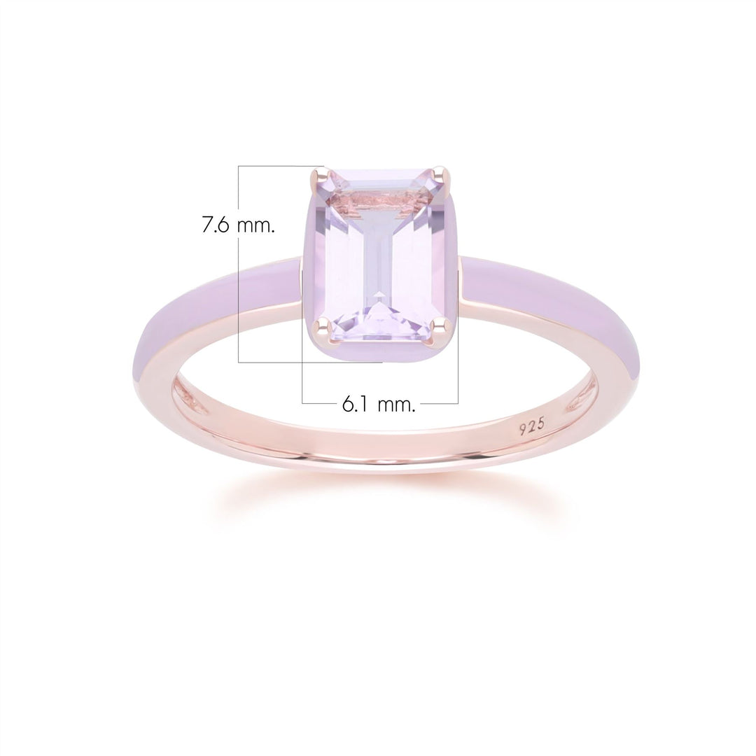 Siberian Waltz Ring aus violetter Emaille und achteckigem rosa Amethyst in Roségold-Vermeil